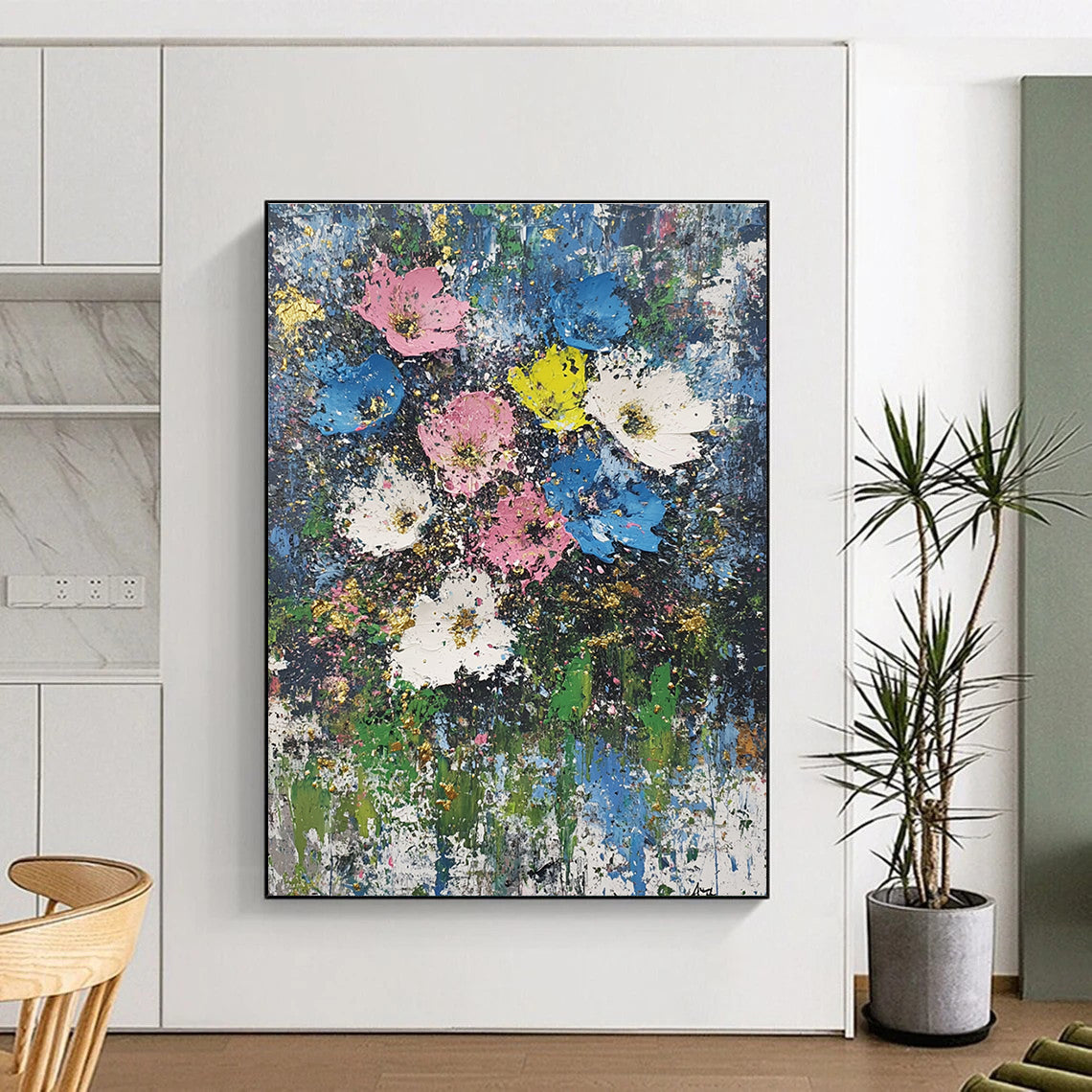Colorful Flower Burst Textured Floral Abstract Painting GAB0241