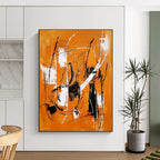Orange Black White Abstract Painting with Dynamic Lines WINK659