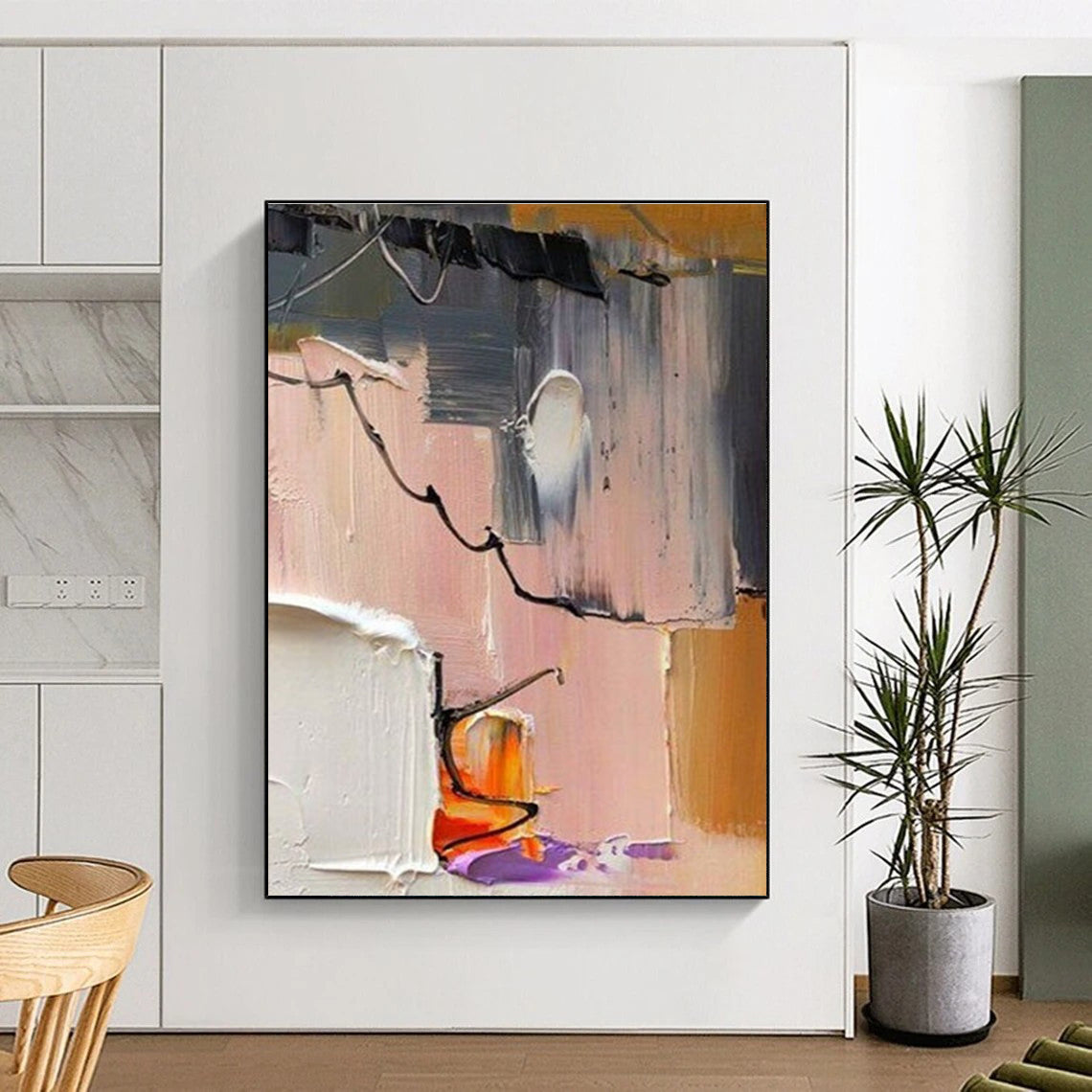 Impasto Abstract Color Blocks & Lines Painting for Modern Spaces HENG270