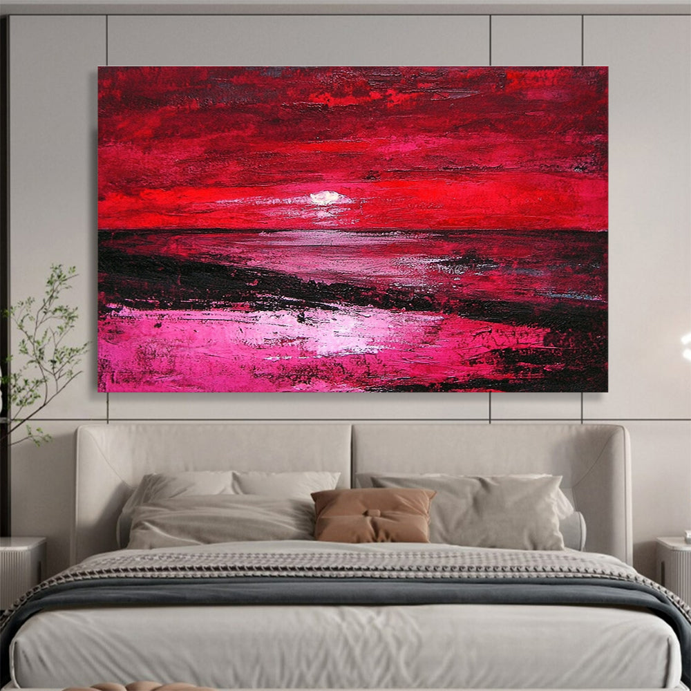 Red Sunset Abstract Landscape Painting with Dramatic Ambiance ABS432