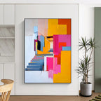 Colorful Abstract Staircase Painting for Modern Home Entrances GAB1140
