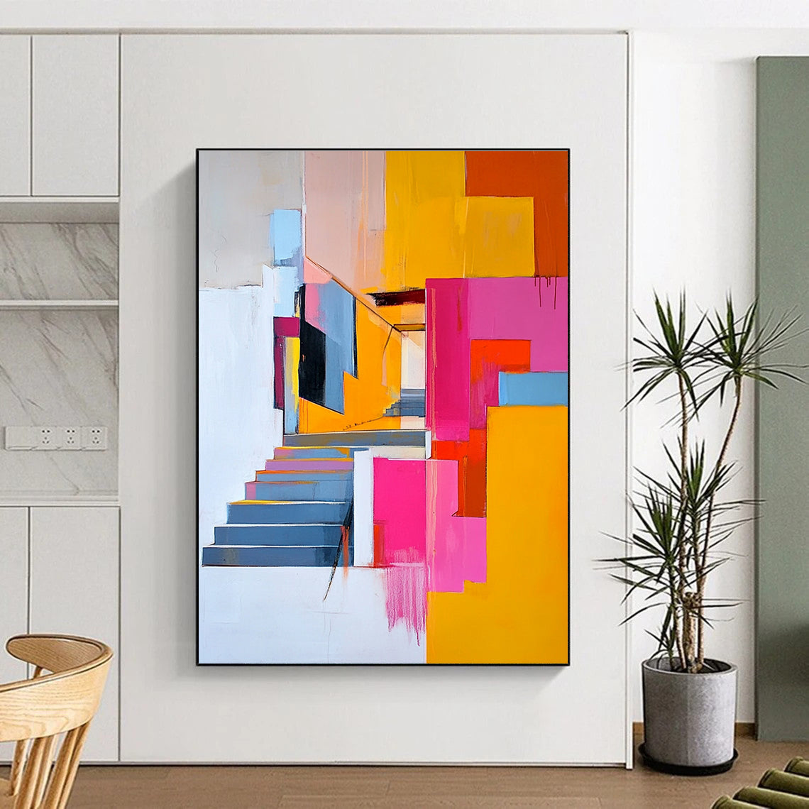 Colorful Abstract Staircase Painting for Modern Home Entrances GAB1140
