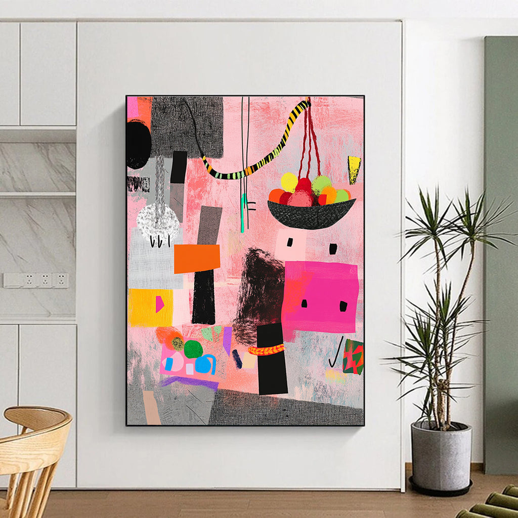 Pink and Colorful Abstract Shapes Painting of Lively Creativity GAB0098