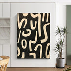 Black and White Curved Lines Dynamic Abstract Painting GAB0370