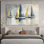 Sailboats with Gold Sails Abstract Painting with Luxe Maritime Vibe ABS607
