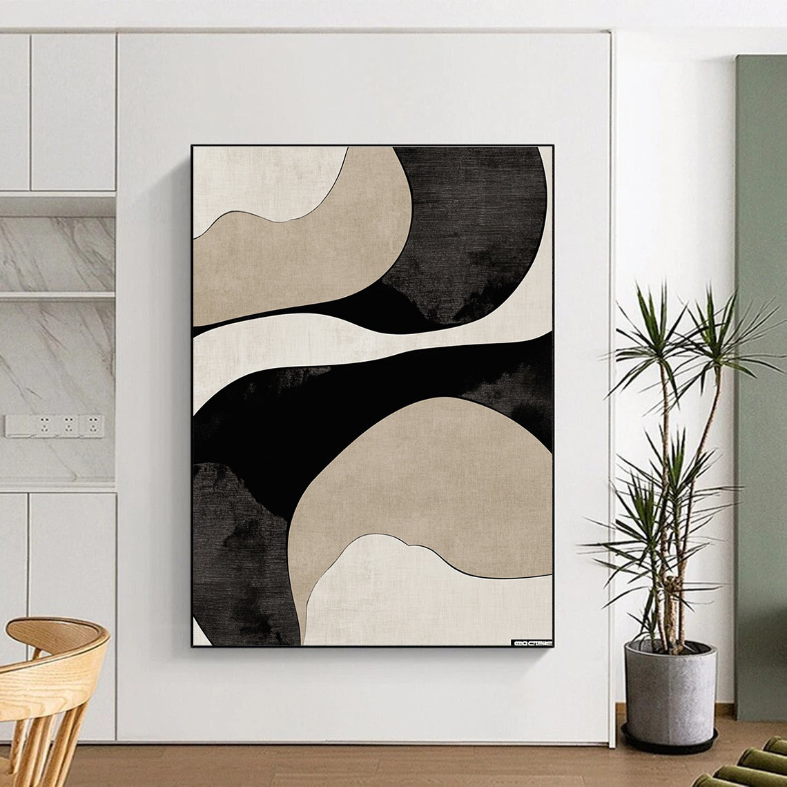 Curved Neutral Tones Abstract Painting with Elegant Flow WINK064