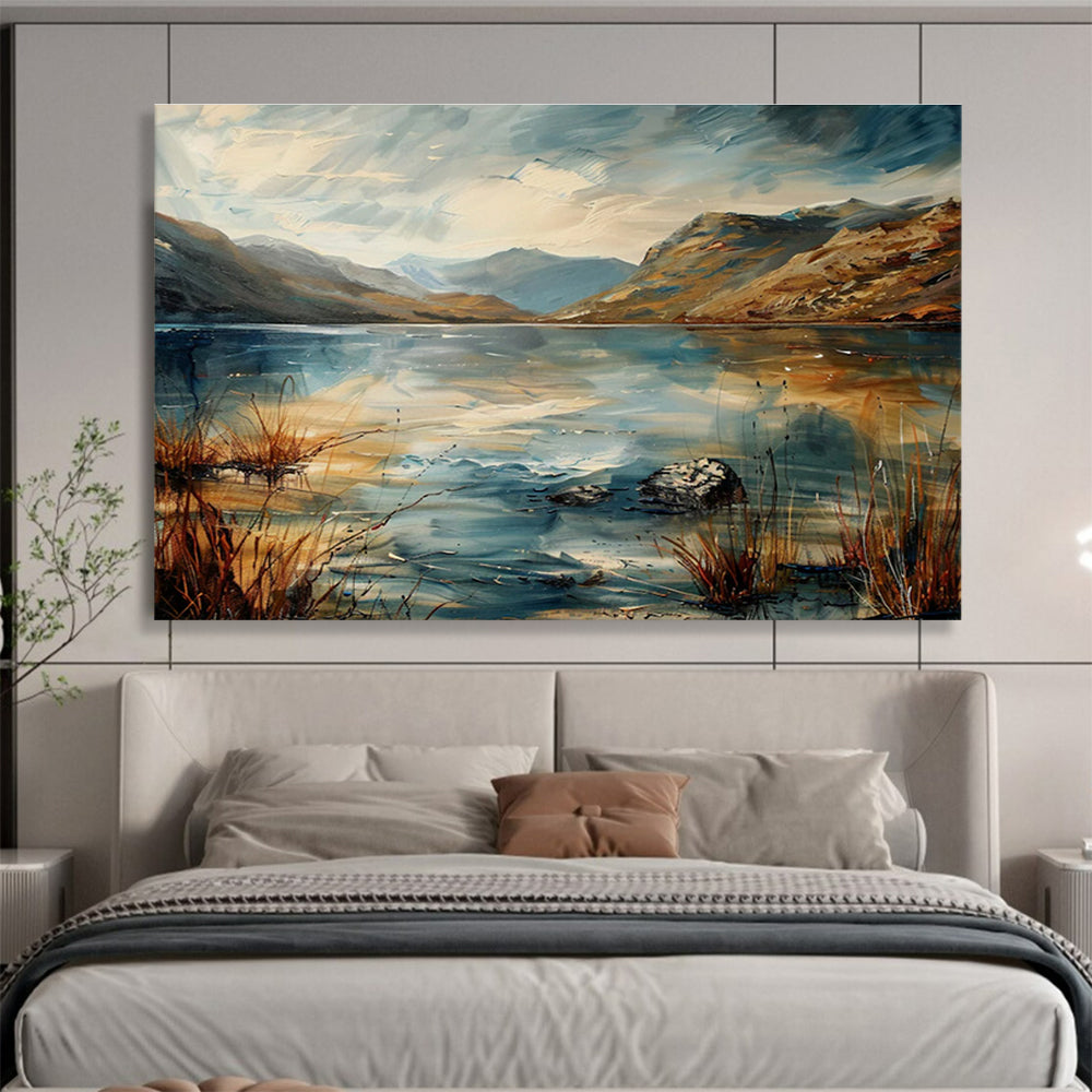 Lake and Mountain Abstract Painting for Nature - Lover Bedrooms YHT403