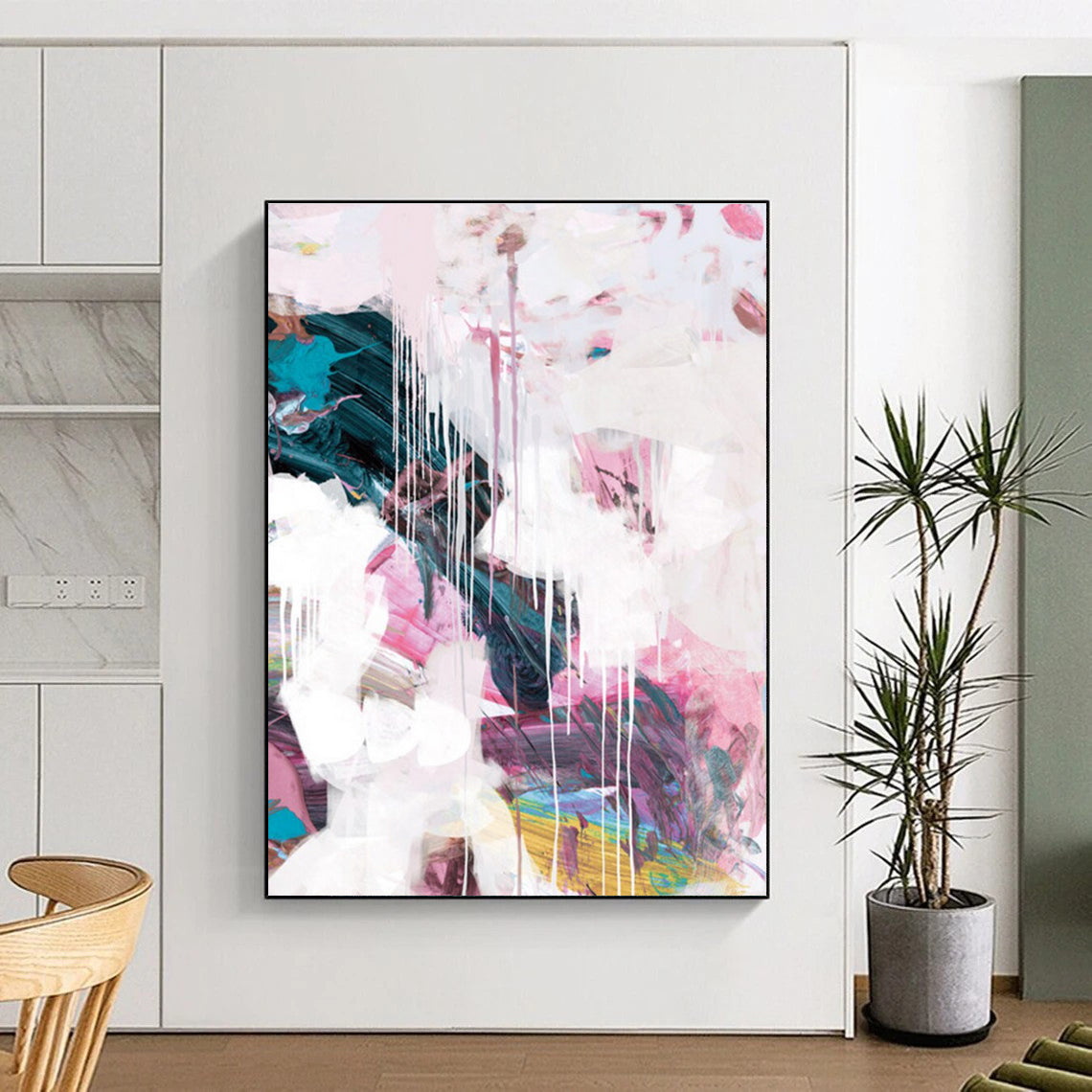 Pink - White Dripping Abstract Painting for Feminine - Styled Boutiques HENG192