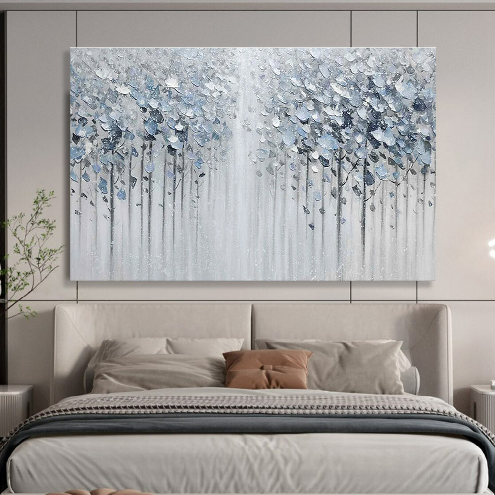 Silver Forest Abstract Painting for Serene Bedroom Retreats YHT274