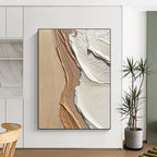 Beige and White Textured Shore Abstract Painting with Coastal Vibes GAB0067