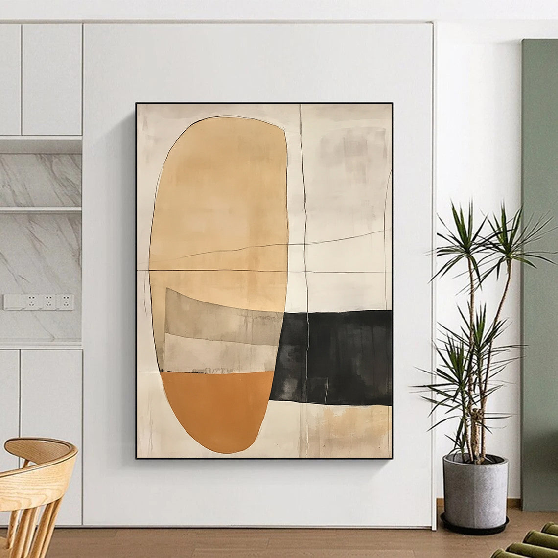 Layered Neutral Geometric Forms Abstract Painting with Subtle Depth WINK226