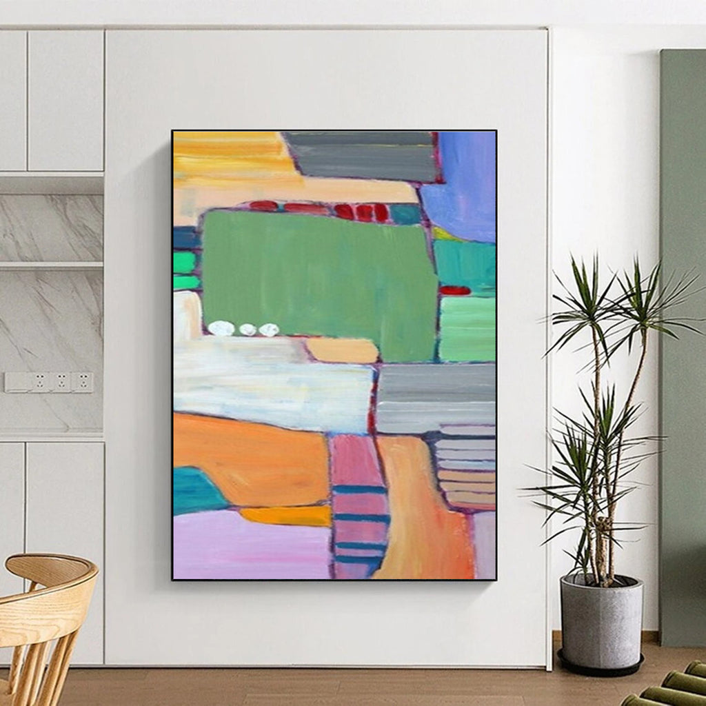 Playful Geometric Color Blocks Abstract Painting for Modern Interiors HENG262