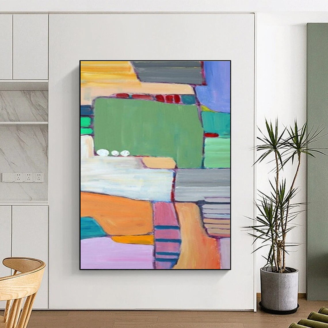 Playful Geometric Color Blocks Abstract Painting for Modern Interiors HENG262