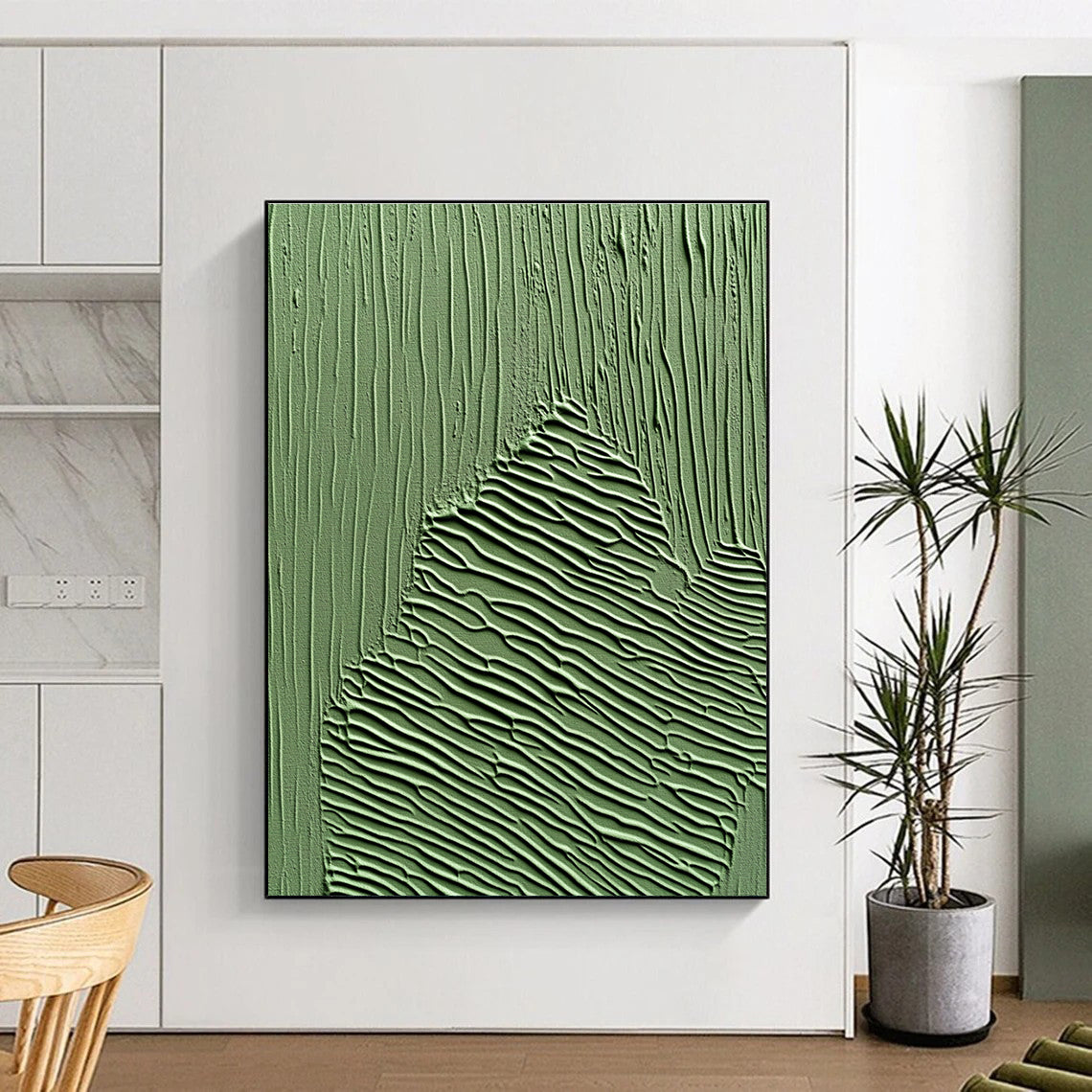Green Textured Wave Patterns Painting with Natural Rhythm WINK062