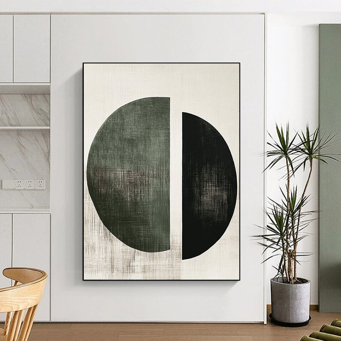Split Circle Shapes Abstract Painting with Minimalist Geometry WINK131