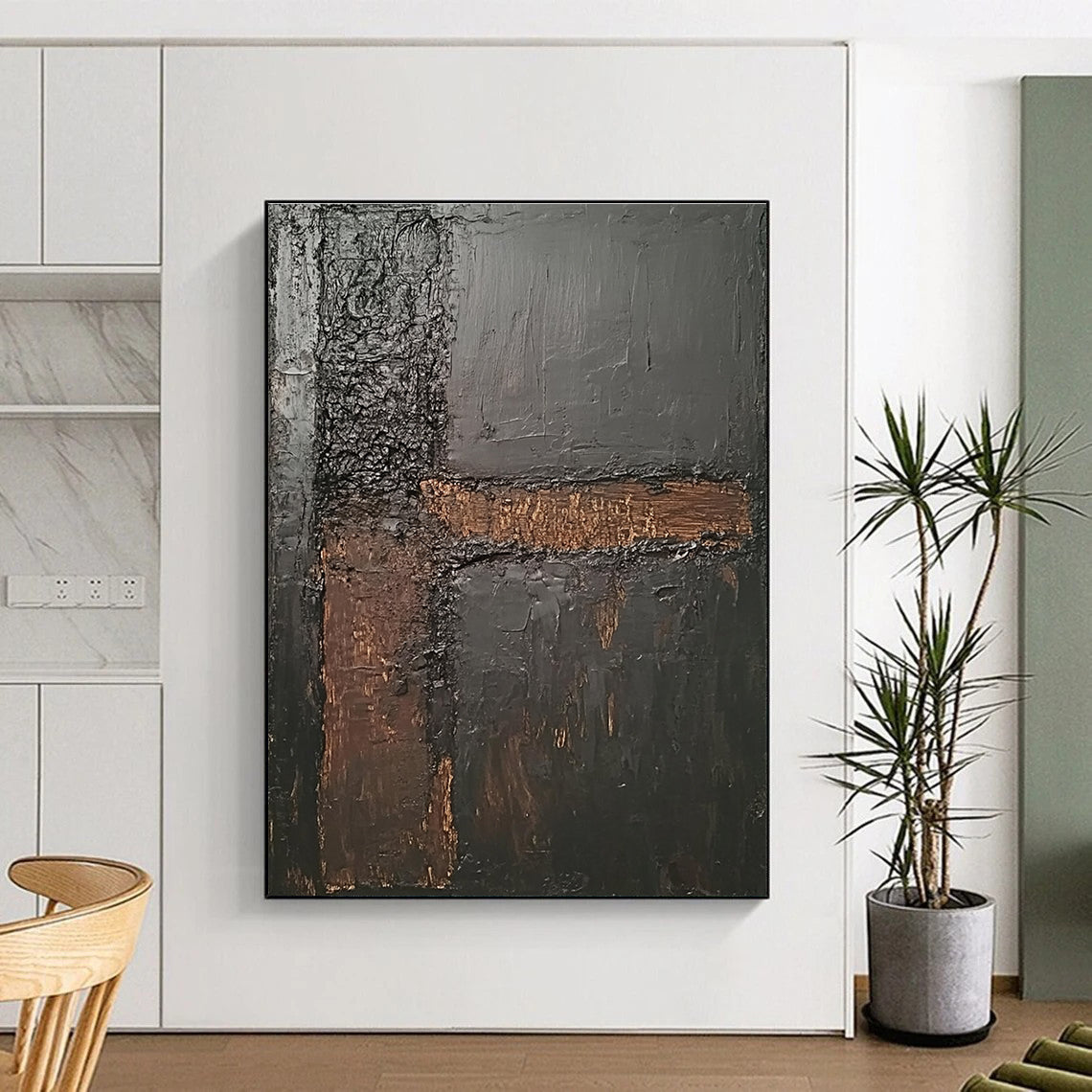 Dark Textured Geometry Abstract Painting with Industrial Elegance WINK088