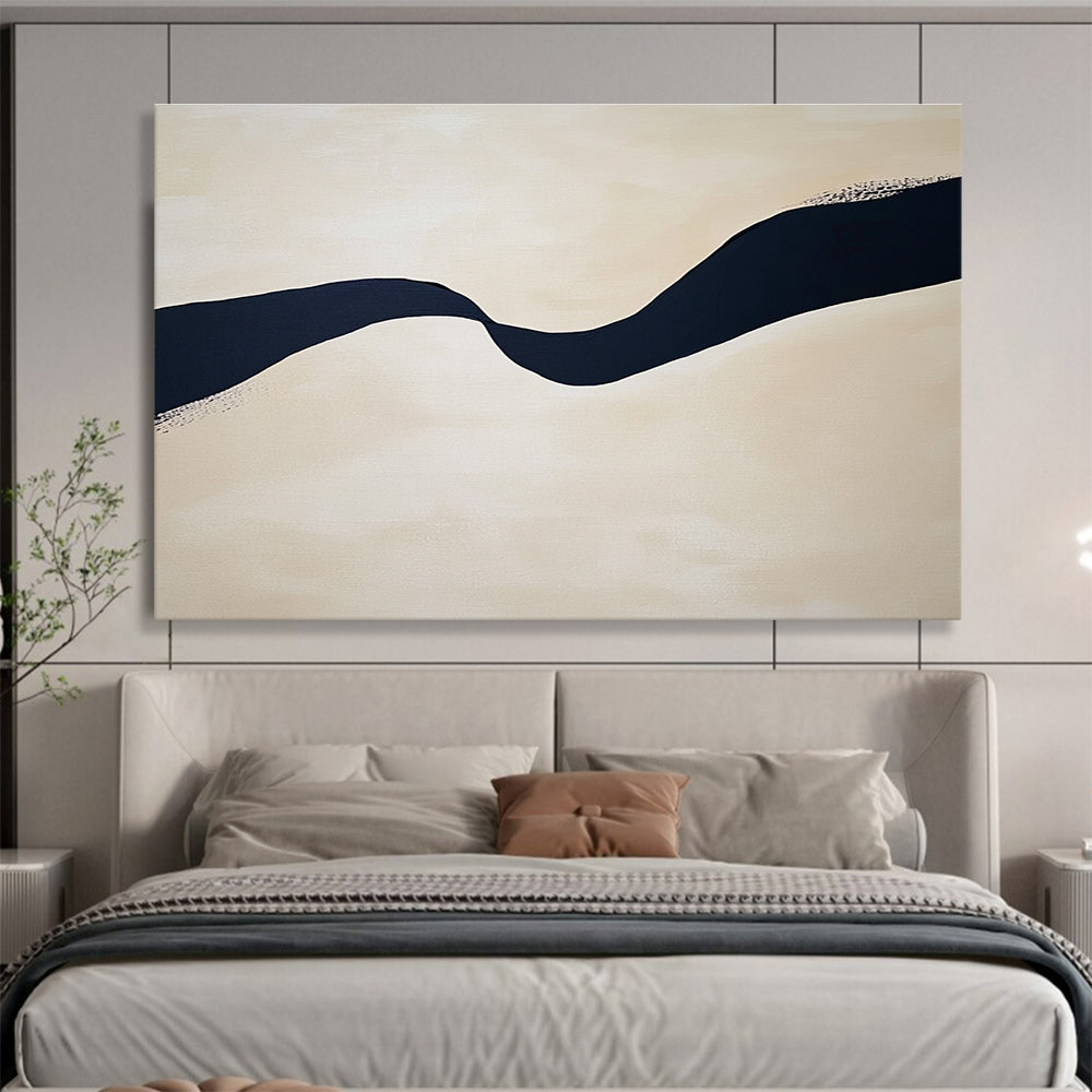 Wavy Black Line on Beige Abstract Painting ABS585