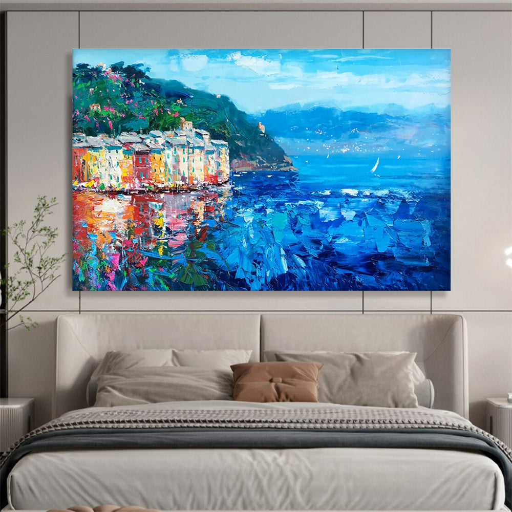 Coastal Village Abstract Painting for Mediterranean - Style Restaurants YHT442