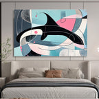 Geometric Orca with Pastel Shapes Abstract Painting ABS343