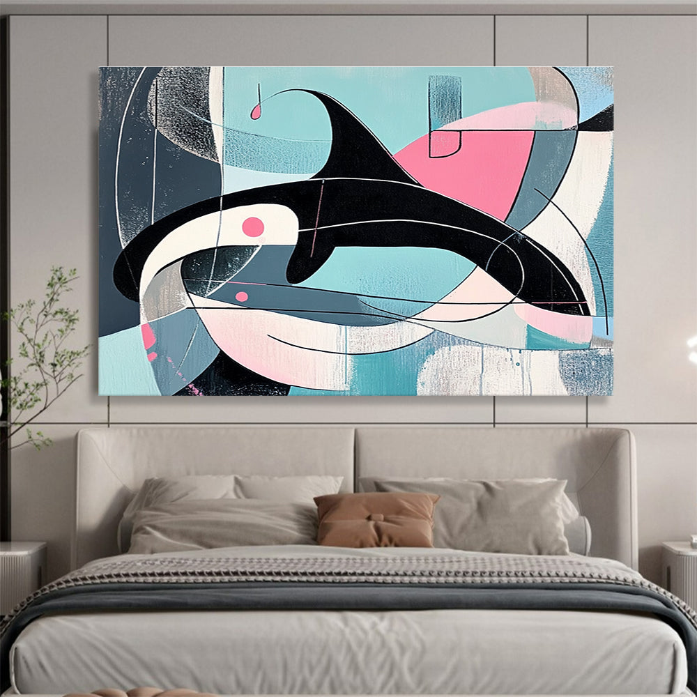 Geometric Orca with Pastel Shapes Abstract Painting ABS343