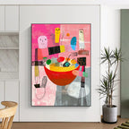 Pink and Colorful Figures Abstract Painting of Whimsical Gathering GAB0097