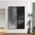 Black and White Striped Abstract Painting with Hidden Textures GAB0030