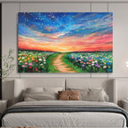 Enchanted Flower Field Path Painting with Vibrant Whimsical Charm ABS555
