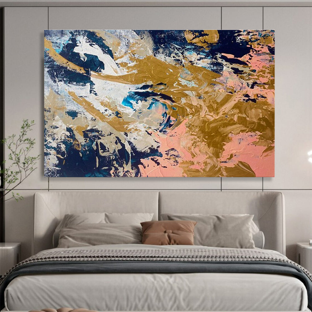 Navy - Gold - Pink Abstract Painting for Luxe Cocktail Lounges YHT381