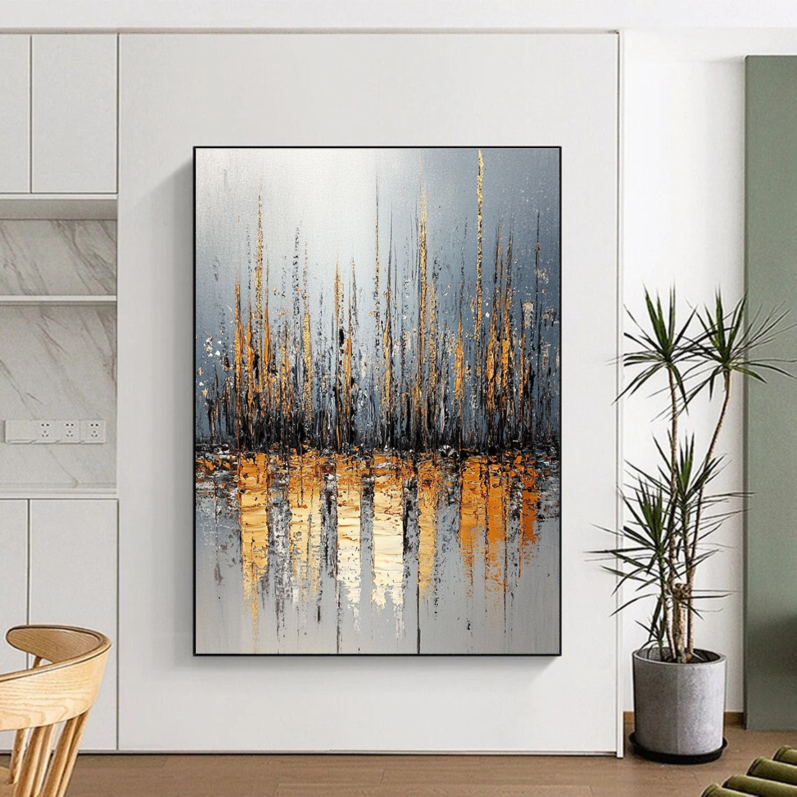 Golden Cityscape Abstract Painting for Luxurious Home Offices GAB0791