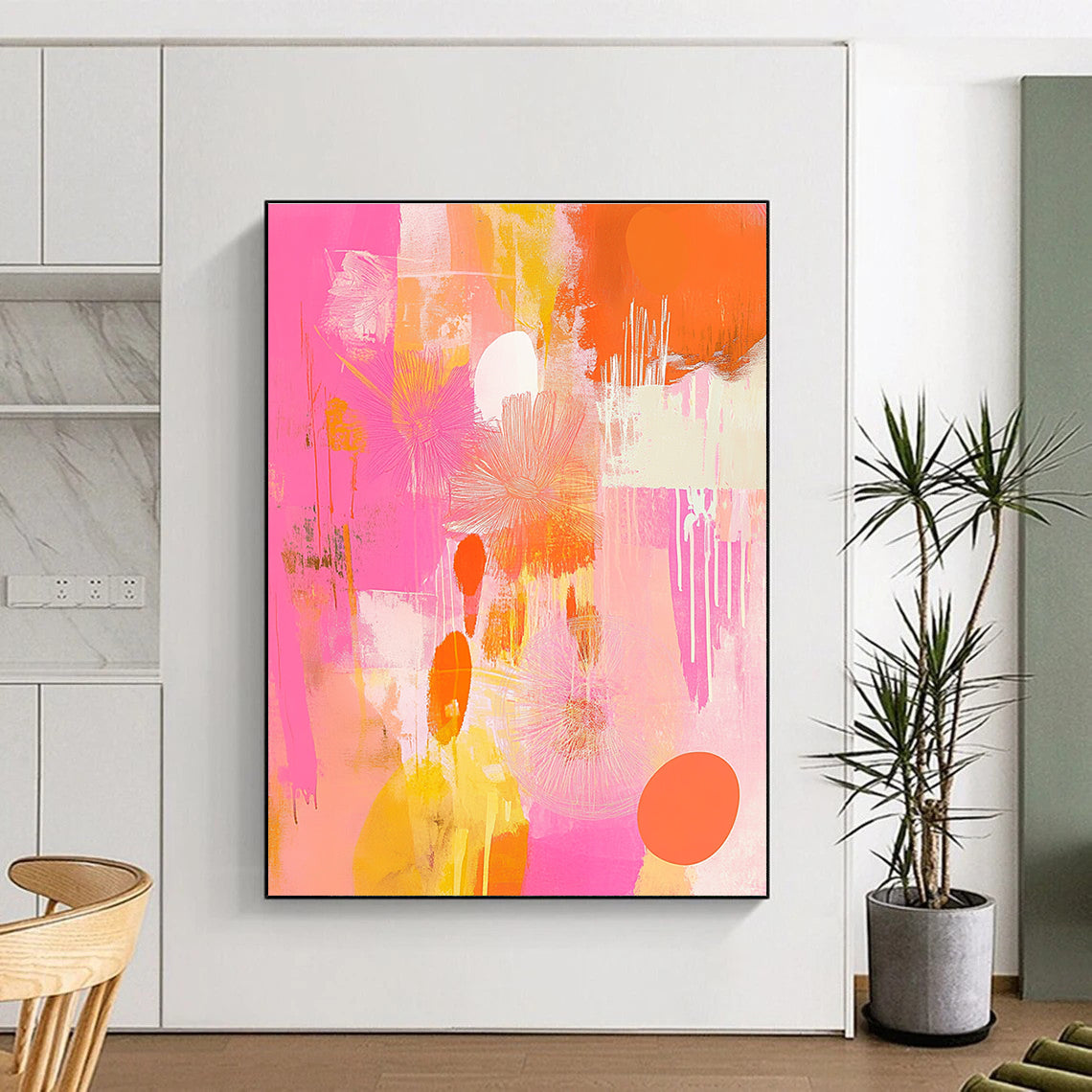 Pink and Orange Abstract Floral Painting for Cheerful Interiors GAB1452