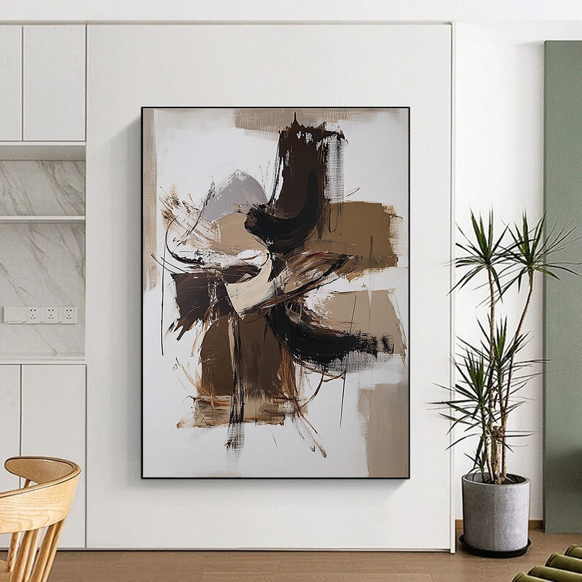 Brown Beige Abstract Forms Painting with Dynamic Composition WINK639