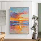 Colorful Sunset Sea Abstract Painting for Coastal Hotel Lobbies GAB1284