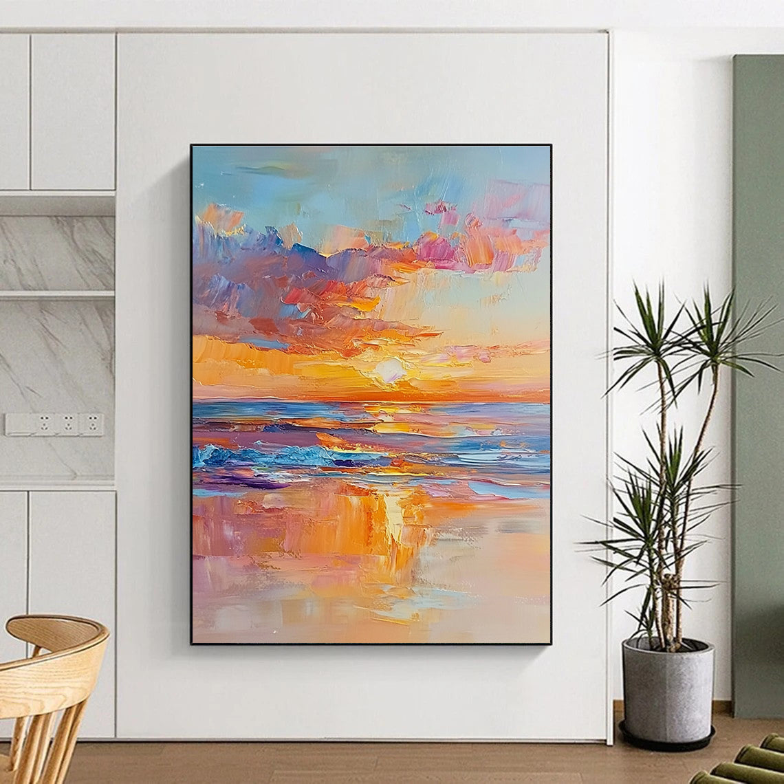 Colorful Sunset Sea Abstract Painting for Coastal Hotel Lobbies GAB1284
