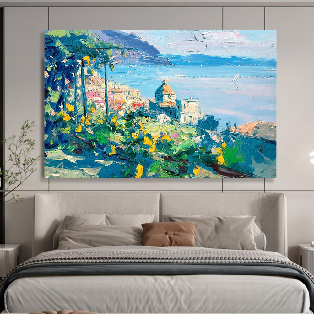 Coastal Town Lemon Abstract Painting for Italian Restaurant Dining Areas YHT445