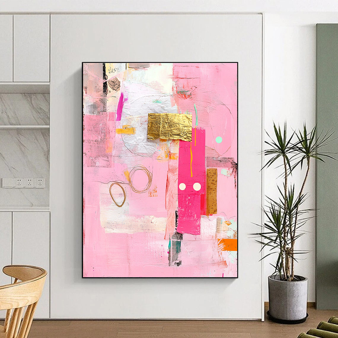 Pink Collage Art Vibrant Mixed - Media Abstract Painting GAB0320