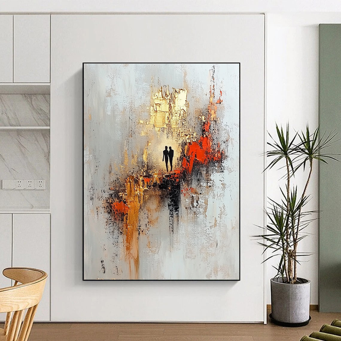 Romantic Silhouette Couple Abstract Painting for Intimate Spaces GAB0682