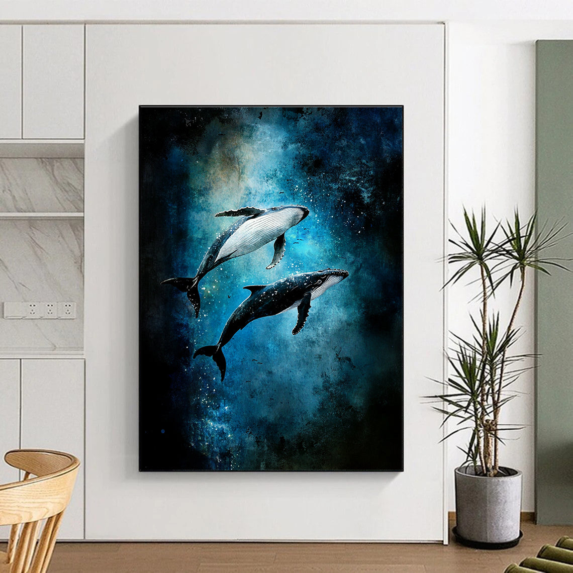 Whales in Starry Ocean Magical Abstract Painting for Kids’ Rooms GAB1513