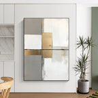 Gray Gold White Abstract Painting with Clean Lines WINK649