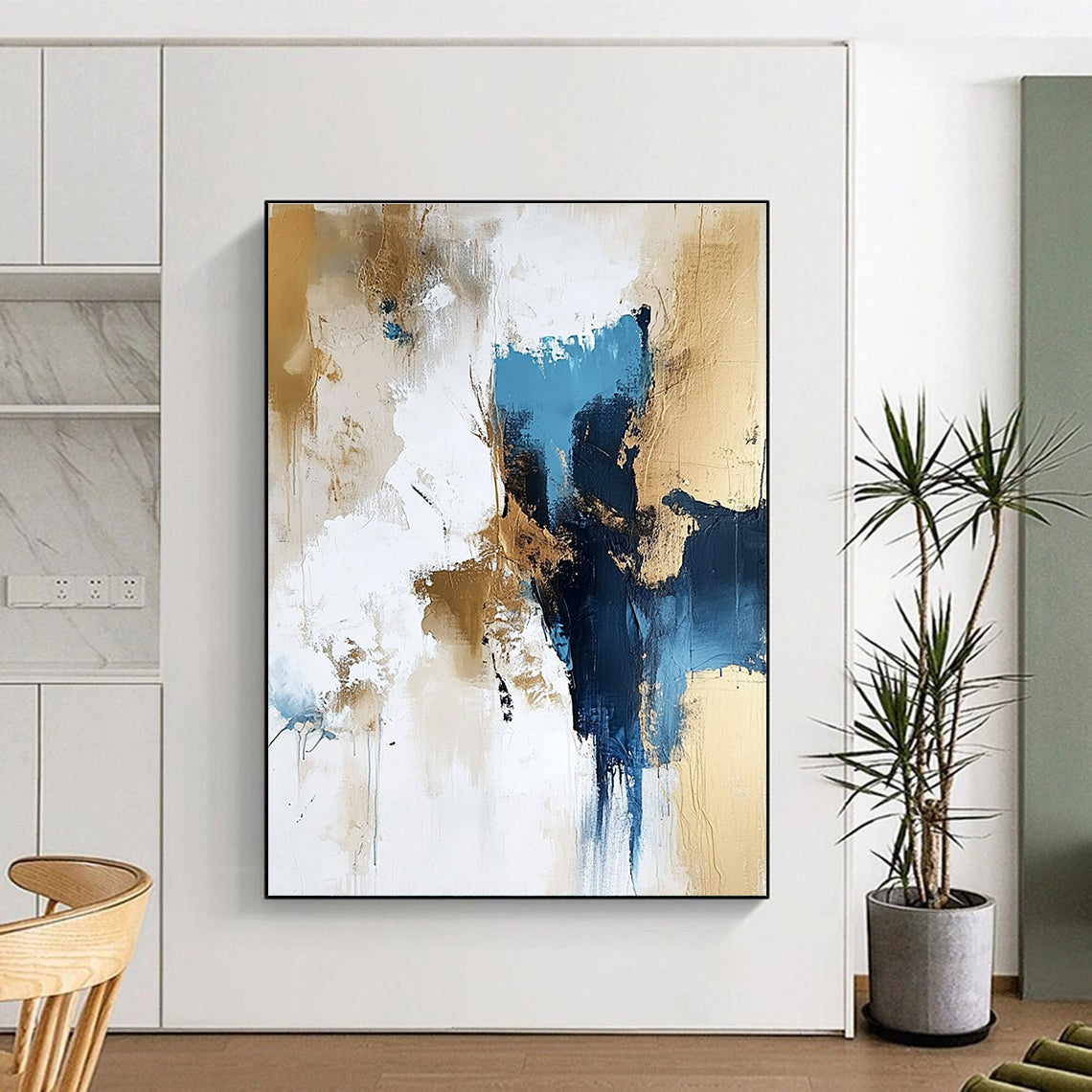 Blue and Gold Abstract Painting for Sophisticated Corporate Lounges GAB0947