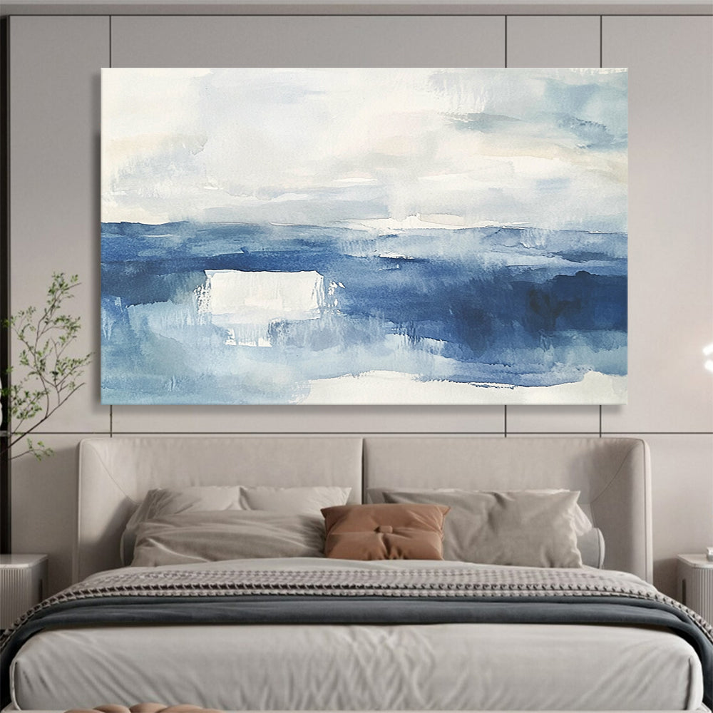 Blue Watercolor Seascape Abstract Painting with Calm, Fluid Beauty ABS448