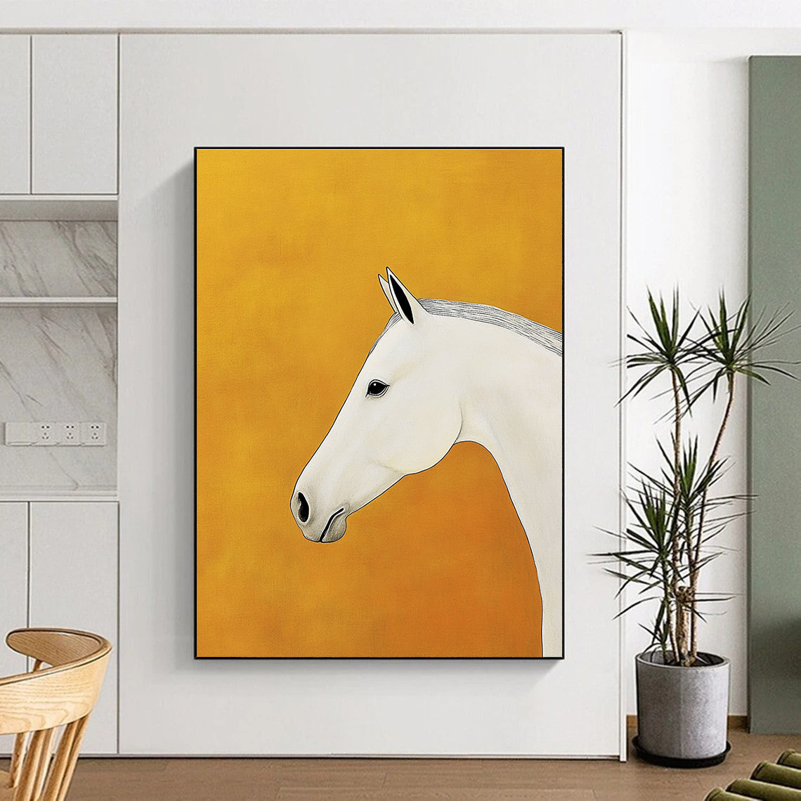 White Horse Portrait Stylized Equine Abstract Painting GAB0229