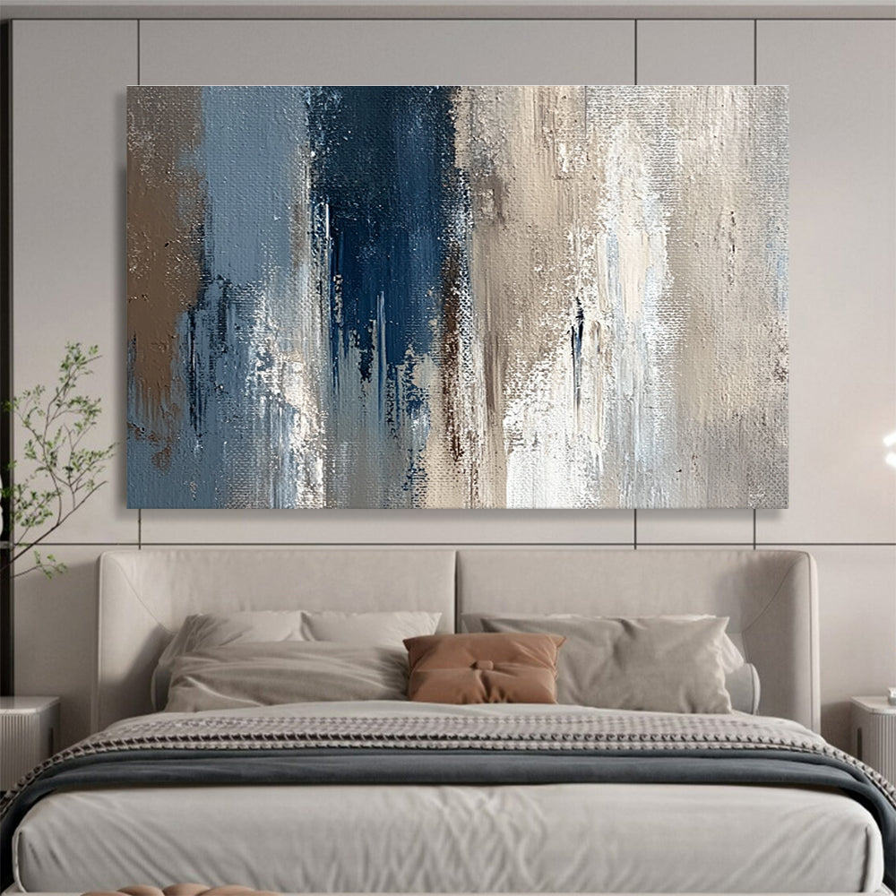 Blue and Gray Texture Abstract Painting with Layered Brushstrokes ABS274