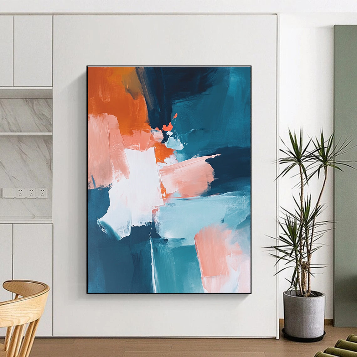 Blue Orange Block Abstract Painting with Vibrant Contrast WINK790