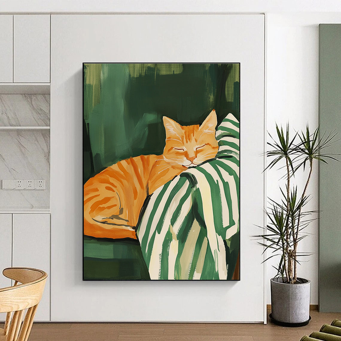 Sleeping Orange Cat Abstract Painting of Cozy Feline Charm GAB0150
