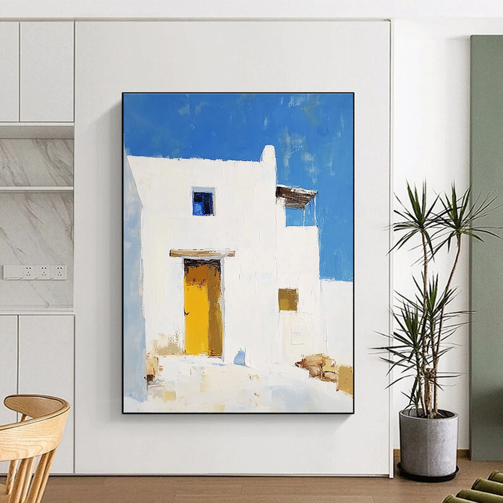 White Building with Yellow Door - Minimalist Architectural Art GAB0409