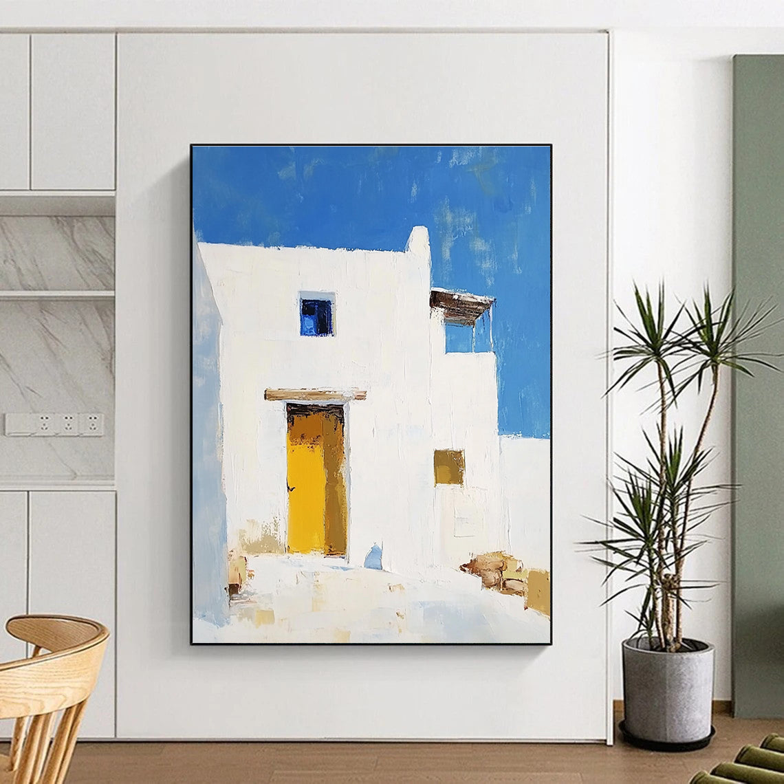 White Building with Yellow Door - Minimalist Architectural Art GAB0409