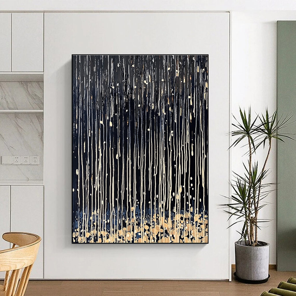 Dripping Black and White Dynamic Texture Abstract Painting GAB0276