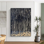 Dripping Black and White Dynamic Texture Abstract Painting GAB0276