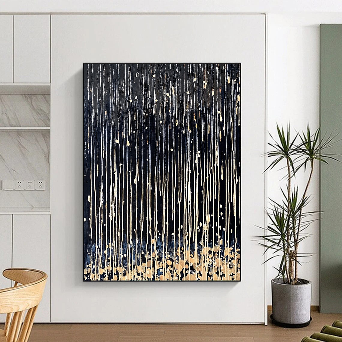 Dripping Black and White Dynamic Texture Abstract Painting GAB0276