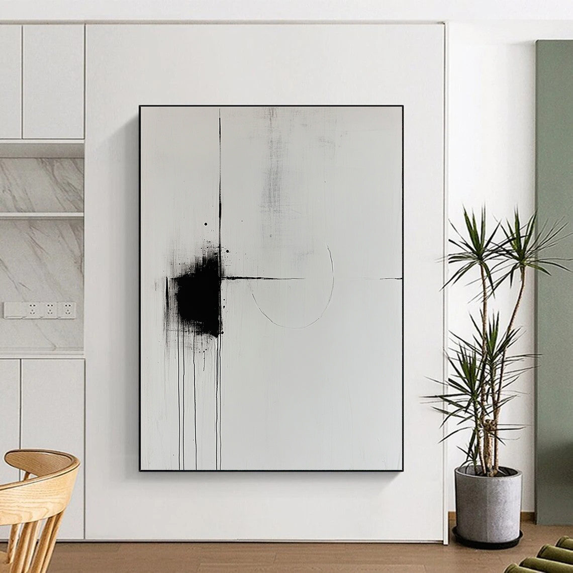 Minimalist Black and White Abstract Painting for Contemporary Studies GAB1008